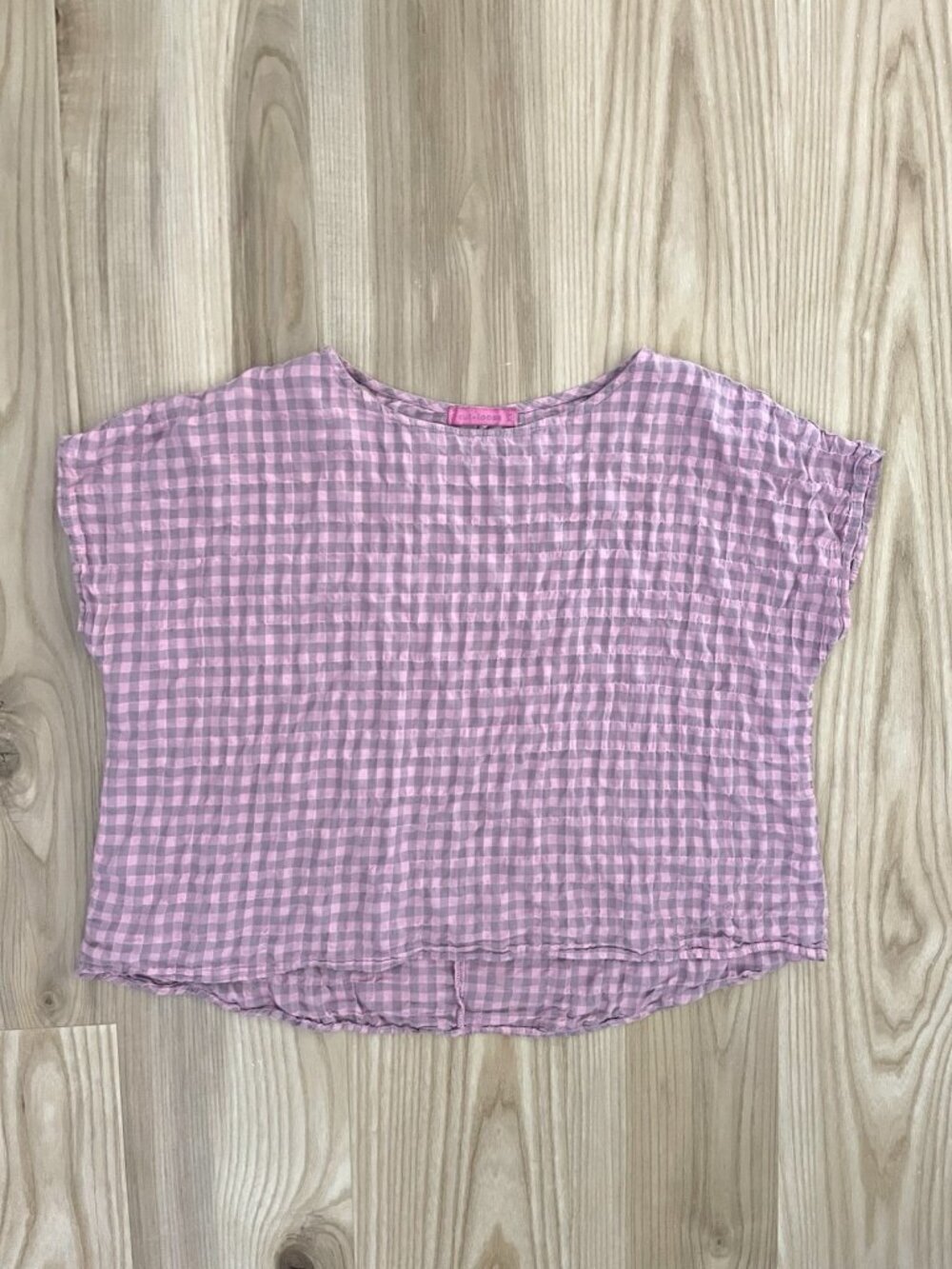 CUT LOOSE Linen Blend Boxy Check Plaid Grid Lightweight Top Pink Lagenlook XS